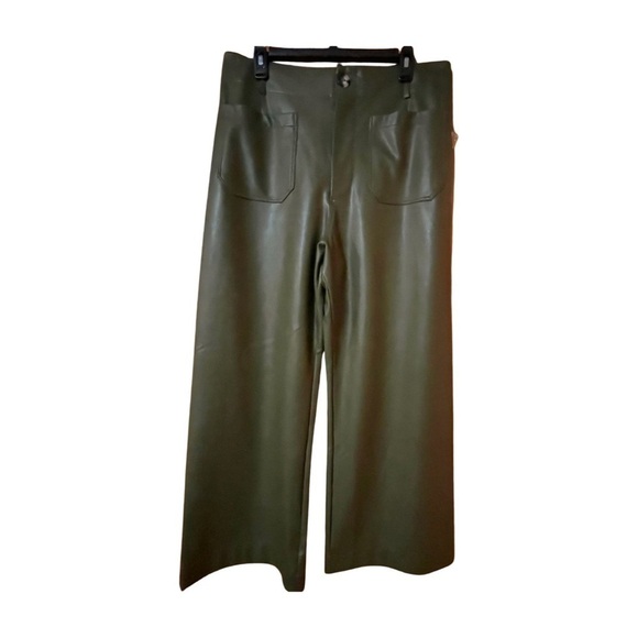 NWT Anthropologie Maeve Collete Green Faux Leather Crop Wide Leg Pants Size 32 - Picture 6 of 14